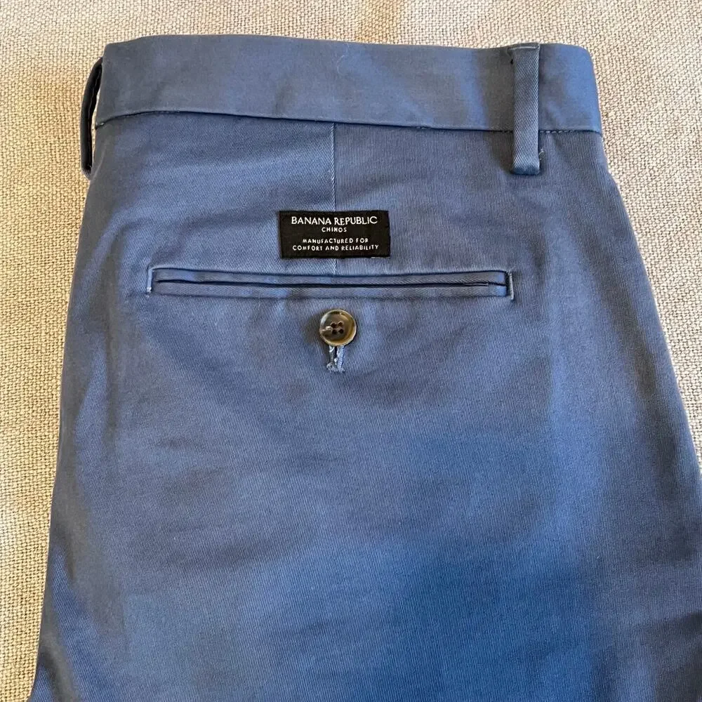 Banana Republic Men's Fulton Chino Rapid Movement Line Slim Fit in Blue 32W 34L
